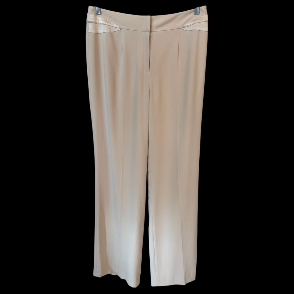 Simon Chang Beige Satin Trim High Waist Pants Size 10 - Picture 3 of 8